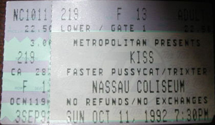 Ticket from Uniondale, NY, USA 11 October 1992 show