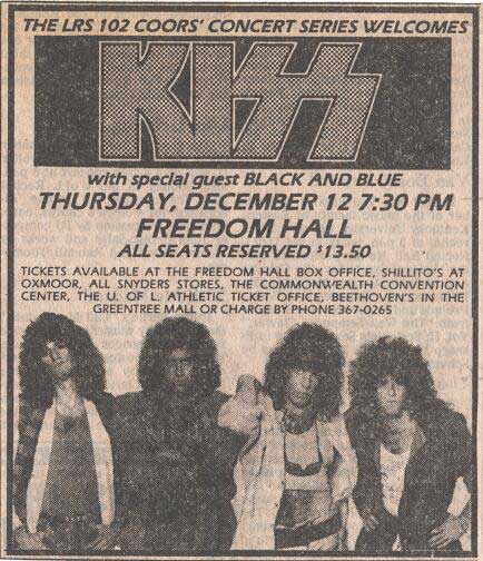 Advert from Louisville, KY, USA 12 December 1985 show