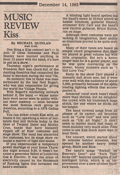 Review from Louisville, KY, USA 12 December 1985 show