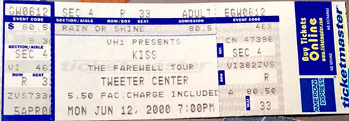 Ticket from Mansfield, MA, USA 12 June 2000 show