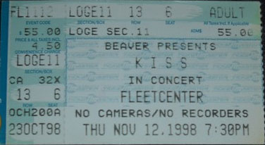 Ticket from Boston, MA, USA 12 November 1998 show