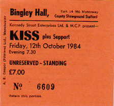 Ticket from 12 October 1984 show Stafford, England