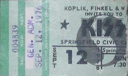 Ticket from Springfield, MA, USA 12 September 1976 show