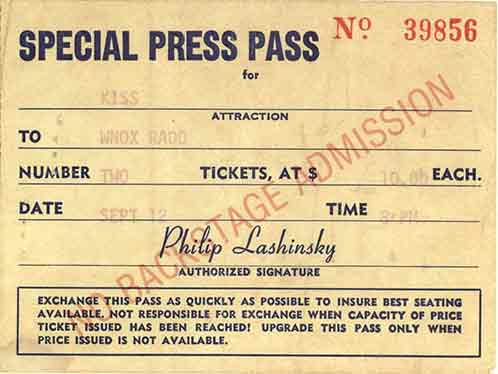Press pass from Knoxville, TN, USA 12 September 1979 show