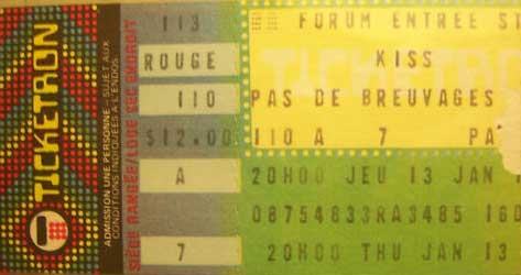 Ticket from Montreal, Canada 13 January 1983 show