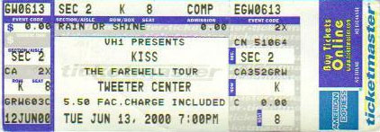 Ticket from Mansfield, MA, USA 13 June 2000 show