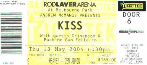 Ticket from 13 May 2004 show Melbourne, Australia