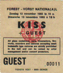 Ticket from Brussels, Belgium 13 November 1983 show