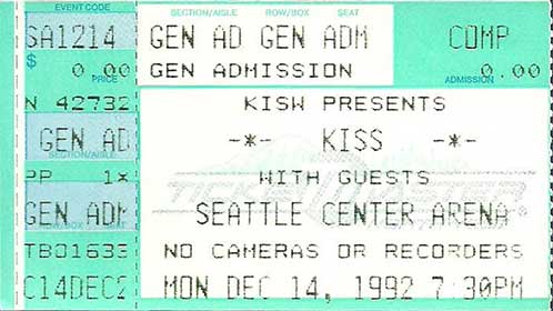 Ticket from Seattle, WA, USA 14 December 1992 show