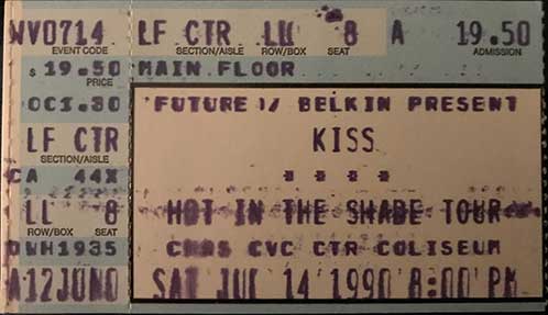 Ticket from Charleston, WV, USA 01 November 1990 show (rescheduled from 14 July 1990)