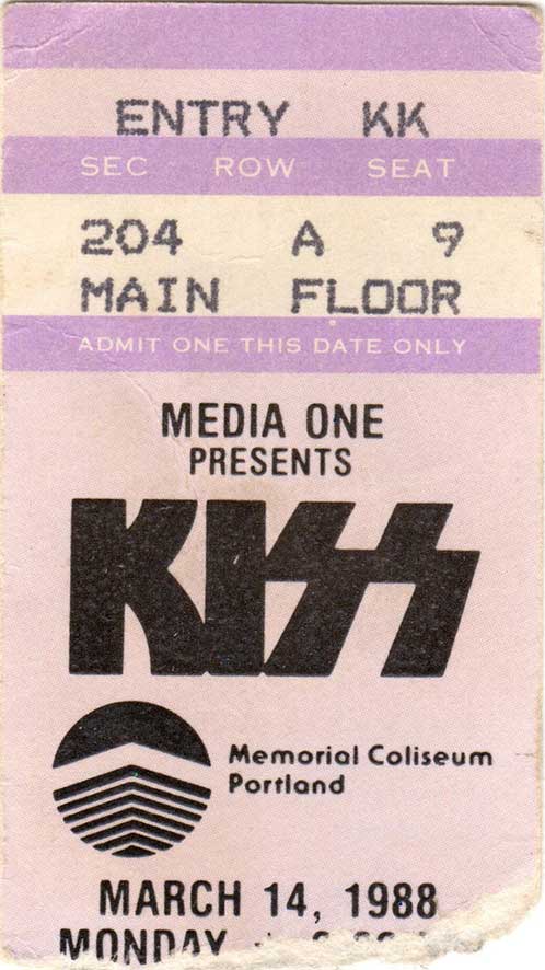 Ticket from Portland, OR, USA 14 March 1988 show