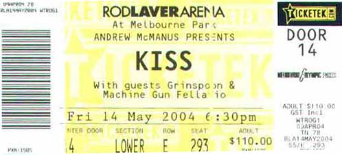 Ticket from 14 May 2004 show Melbourne, Australia
