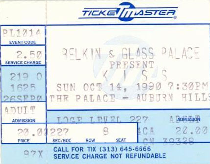 Ticket from Auburn Hills (Detroit), MI, USA 14 October 1990 show