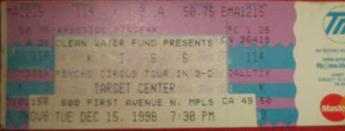 Ticket from Minneapolis, MN, USA 15 December 1998 show