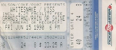 Ticket from Toronto, Canada 15 June 1990 show