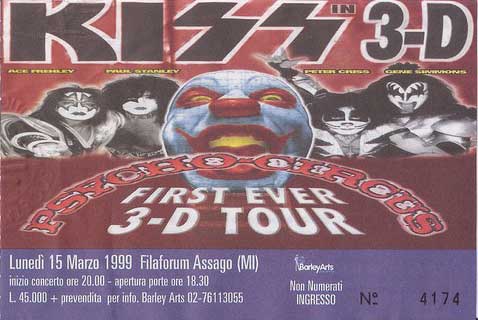 Ticket from Milan, Italy 15 March 1999 show