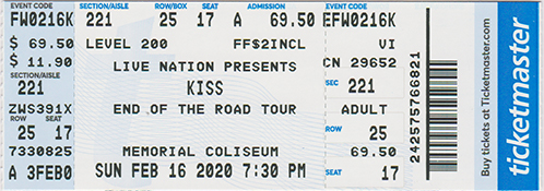 Ticket from Fort Wayne, IN, USA 16 February 2020 show
