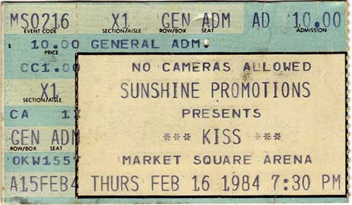 Ticket from Indianapolis, IN, USA 16 February 1984 show