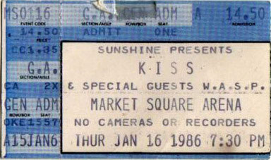 Ticket from Indianapolis, IN, USA 16 January 1986 show