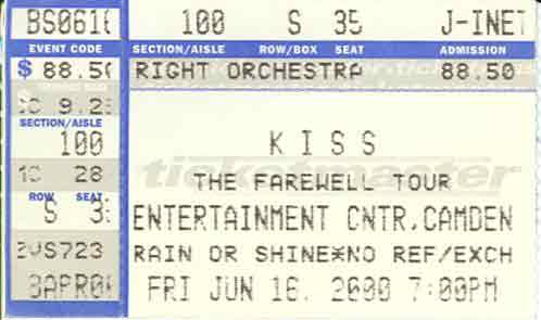 Ticket from Camden (Philadelphia), NJ, USA 16 June 2000 show