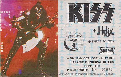 Ticket from 16 October 1983 show Barcelona, Spain