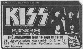 Advert from Gothenburg, Sweden 16 September 1988 show
