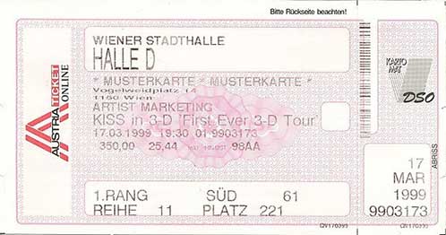 Ticket from Vienna, Austria 17 March 1999 show