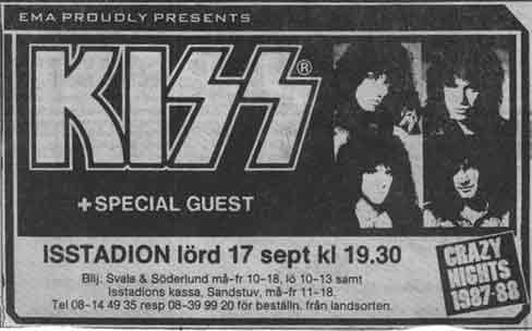 Advert from Stockholm, Sweden 17 September 1988 show
