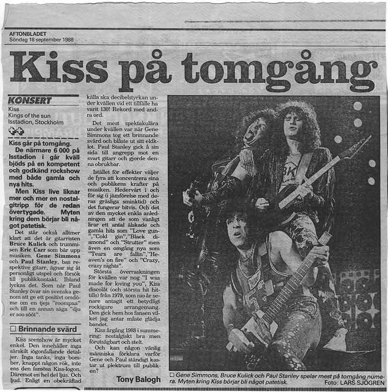 Review from Stockholm, Sweden 17 September 1988 show