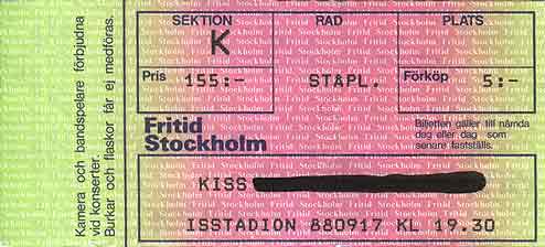 Ticket from Stockholm, Sweden 17 September 1988 show