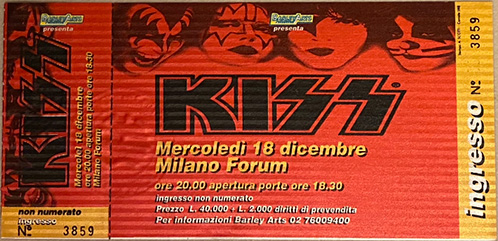 Ticket from Milano, Italy 18 December 1996 show