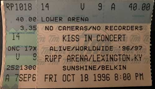 Ticket from Lexington, KY, USA 18 October 1996 show