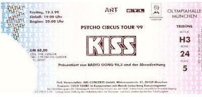 Ticket from Munchen, Germany 19 March 1999 show