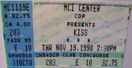 Ticket from Washington, DC, USA 19 November 1998 show