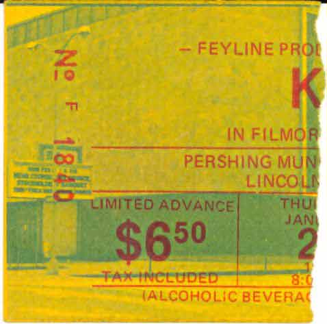 Ticket from Lincoln, NE, USA 20 January 1977 show