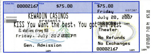 Ticket from Sault Ste. Marie, MI, USA 20 July 2007 show