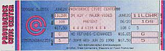 Ticket from Providence, RI, USA 20 June 1990 show