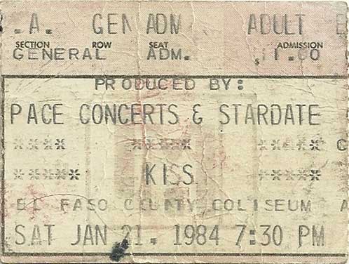 Ticket from El Paso, TX, USA 21 January 1984 show