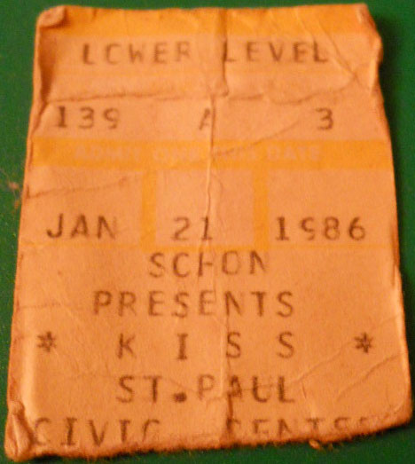 Ticket from St Paul, MN, USA 21 January 1986 show