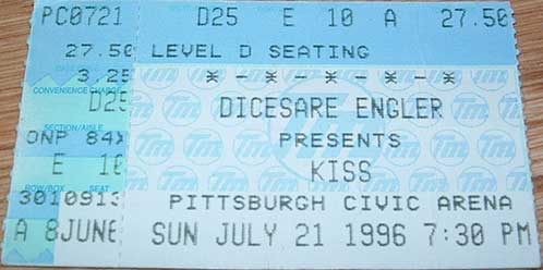 Ticket from 21 July 1996 show Pittsburgh, PA, USA
