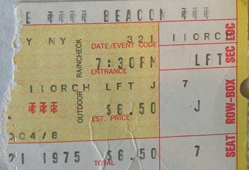 Ticket from New York, NY, USA 21 March 1975 show