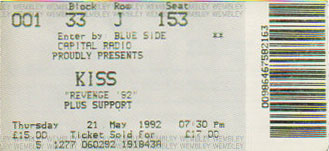 Ticket from London, England 21 May 1992 show