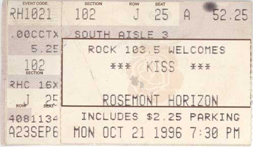 Ticket from Rosemont (Chicago), IL, USA 21 October 1996 show