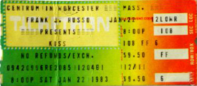 Ticket from Worcester, MA, USA 22 January 1983 show