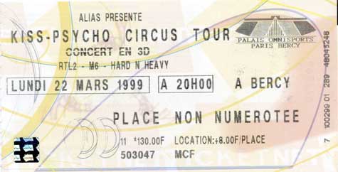 Ticket from Paris, France 22 March 1999 show