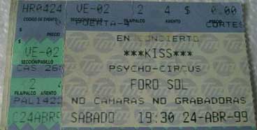 Ticket from Mexico City, Mexico 24 April 1999 show