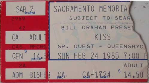 Ticket from Sacremento, CA, USA 24 February 1985 show