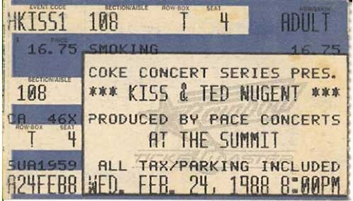 Ticket from Houston, TX, USA 24 February 1988 show