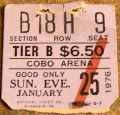 Ticket from Detroit, 25 January 1976 show