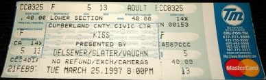 Ticket from Portland, ME, USA 25 March 1997 show